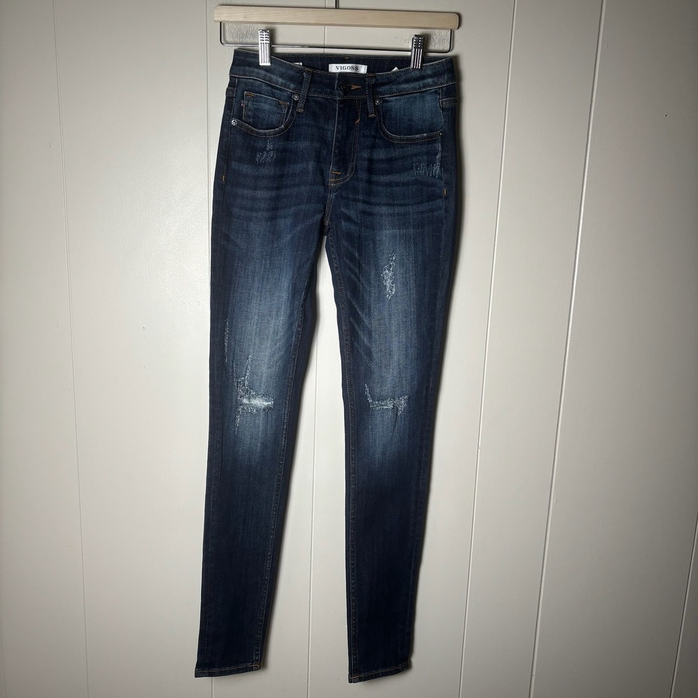 Vigoss Jagger Womens Size‎ 25 Dark Wash Distressed Skinny Jeans Denim